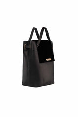 shoulder bag in black leather and black velvet