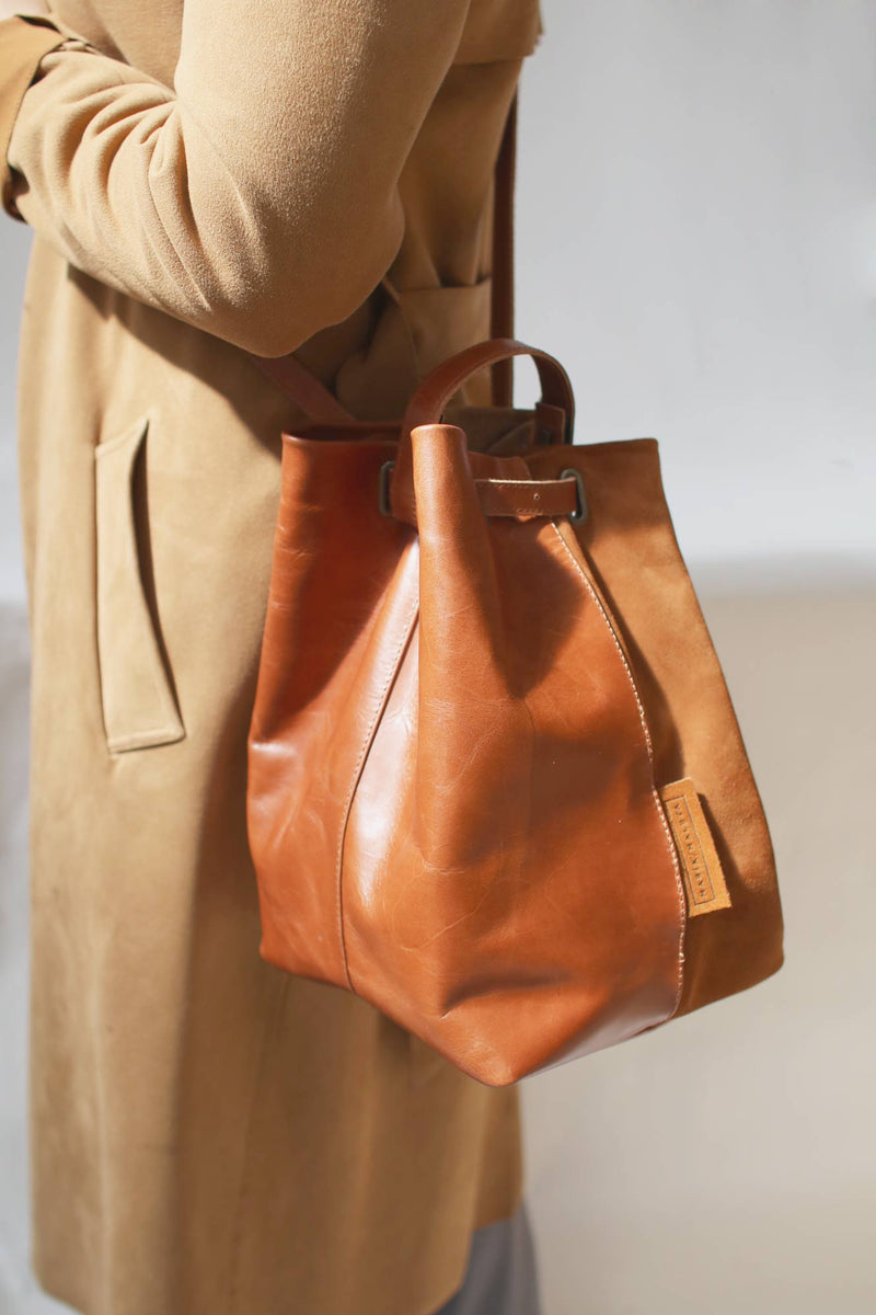 SQUARE SHOULDER BAG IN BROWN LEATHER AND SUEDE