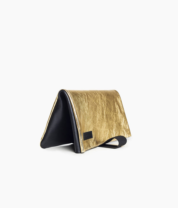golden clutch bag in leather 
