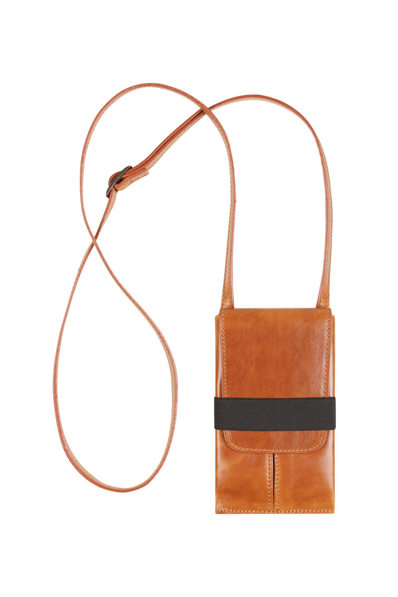 phone pouch brown leather with strap