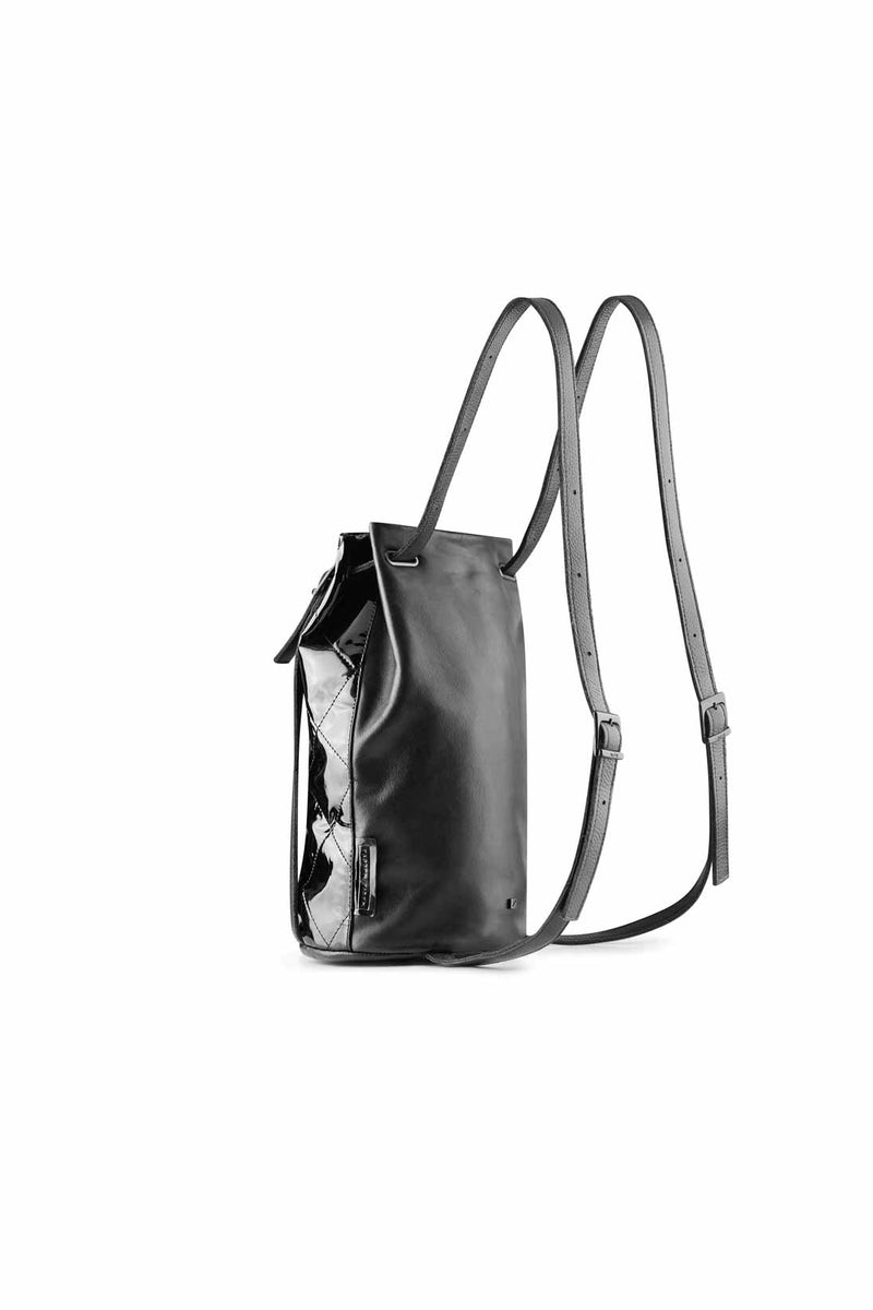 drawstring backpack Patent black leather