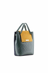 Shoulder bag pine green and blue navy leather