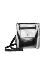 small crossbody bag metallic silver leather